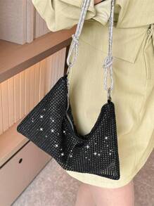 Rhinestone Decor Túi Hobo Dây kéo trung bình Túi trong suốt, quyến rũ - màu đen - Xem 6