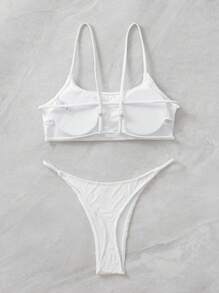SHEIN Swim Conjunto de bikini simple para playa de verano - Blanco - Ver 5