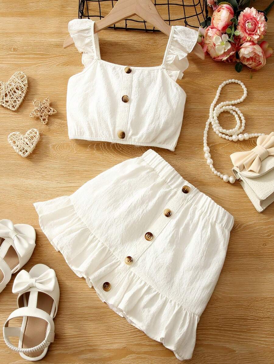 SHEIN Young Girl Ruffle Trim Cami Top & Skirt