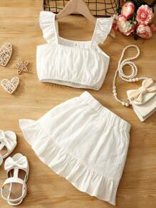 SHEIN Young Girl Ruffle Trim Cami Top & Skirt