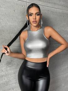 SHEIN Essnce Solid Crop Tank Top - Silver - View 4