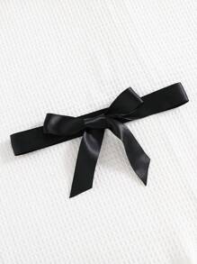 SHEIN Tween Girl Contrast Dobby Mesh Ruffle Trim Belted Dress - Black - View 3