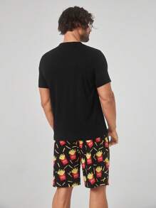Hombres Conjunto de pijama shorts con camiseta con estampado de alimento - Negro - Ver 2