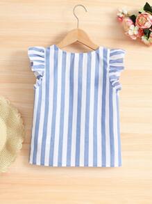 SHEIN Chicas Blusa con estampado de rayas ribete con fruncido de cuello cuadrado