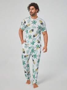 Hombres Conjunto de pijama pantalones con camiseta con estampado de piña - Blanco - Ver 2