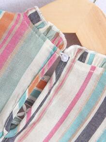 SHEIN Niñas Blusa con estampado de rayas ribete con fruncido de espalda con abertura de ojo - Multicolor - Ver 4