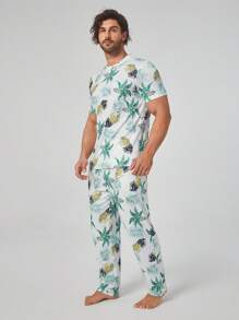 Hombres Conjunto de pijama pantalones con camiseta con estampado de piña - Blanco - Ver 6