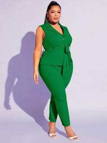 SHEIN SXY Spodnie Rozmiar Plus Zamek błyskawiczny Plisowany Prosty Casual