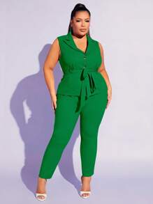 SHEIN SXY Spodnie Rozmiar Plus Zamek błyskawiczny Plisowany Prosty Casual