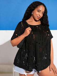 SHEIN CURVE+ Talla grande Camiseta unicolor con abertura