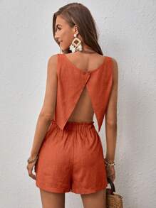 SHEIN VCAY 素色露背上衣和紙袋腰短褲