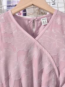 Girls Jacquard Floral Jacquard Belted Dress - Dusty Pink - View 3