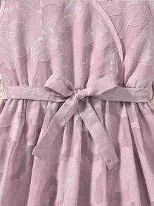 Girls Jacquard Floral Jacquard Belted Dress - Dusty Pink - View 4