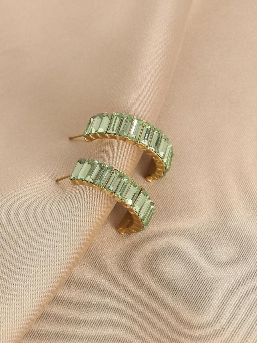 1 Đôi Khuyên Tai Vòng Hình Chữ C Khảm Đá Cubic Zirconia Đơn Giản Dành Cho Nữ, một Món Quà Hoàn Hảo Cho Trang Phục Hàng Ngày - Màu xanh chanh - Xem 1