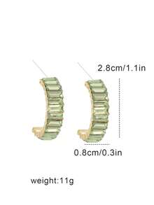 1 Đôi Khuyên Tai Vòng Hình Chữ C Khảm Đá Cubic Zirconia Đơn Giản Dành Cho Nữ, một Món Quà Hoàn Hảo Cho Trang Phục Hàng Ngày - Màu xanh chanh - Xem 4