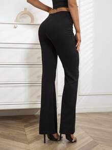 D&M Zip Up Flare Leg Trousers - Black - View 2