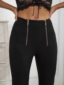 D&M Zip Up Flare Leg Trousers - Black - View 3