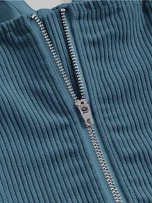 SHEIN MOD 鉤眼扣前緊身上衣寬肩帶上衣 - 霧霾藍 - 查看 4