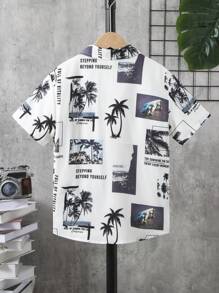 SHEIN 男孩熱帶和標語圖案襯衫不帶T恤 - 彩色 - 查看 2