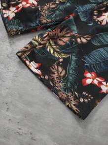 SHEIN Tween Boy Tropical Print Contrast Binding Tank Top & Shorts - Multicolor - View 4