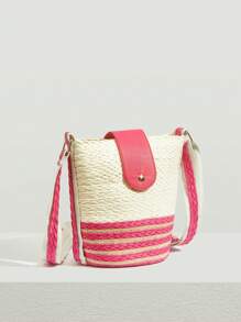 SHEIN VCAY Women Crossbody Blok Warna Adjustable Liburan Fashionable - Hot Pink - View 2