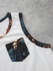 SHEIN Tween Boy Tropical Print Contrast Binding Tank Top & Shorts - Multicolor - View 9