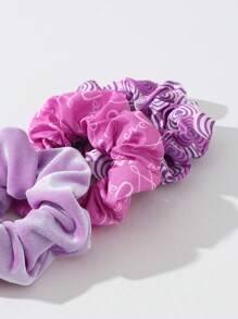 3入組愛心圖案大腸髮圈 - 紫色 - 查看 3