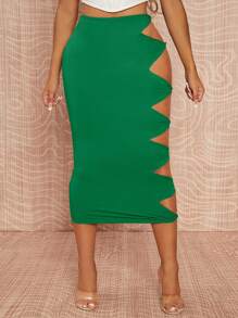 SHEIN SXY Cut Out Side Pencil Skirt - Green - View 1