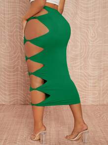 SHEIN SXY Cut Out Side Pencil Skirt - Green - View 2