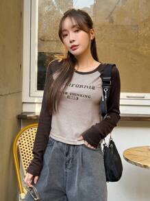 DAZY Letter Graphic Contrast Raglan Sleeve Tee - Multicolor - View 5