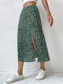 SHEIN VCAY 小碎花高衩半身裙