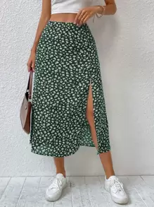 SHEIN VCAY 小碎花高衩半身裙