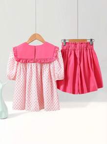 Girls Geo Graphic Frill Trim Top & Shorts