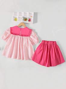 Girls Geo Graphic Frill Trim Top & Shorts