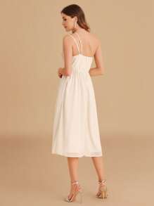 SHEIN Belle One Shoulder Ruched Bust Belted Dress - Apricot - View 2