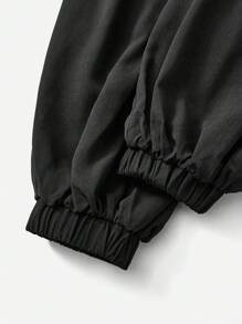 SHEIN EZwear 素色腰上打結闊腿褲 - 黑色 - 查看 4