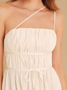 SHEIN Belle One Shoulder Ruched Bust Belted Dress - Apricot - View 6