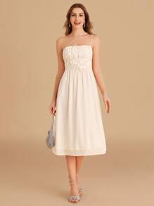 SHEIN Belle One Shoulder Ruched Bust Belted Dress - Apricot - View 8