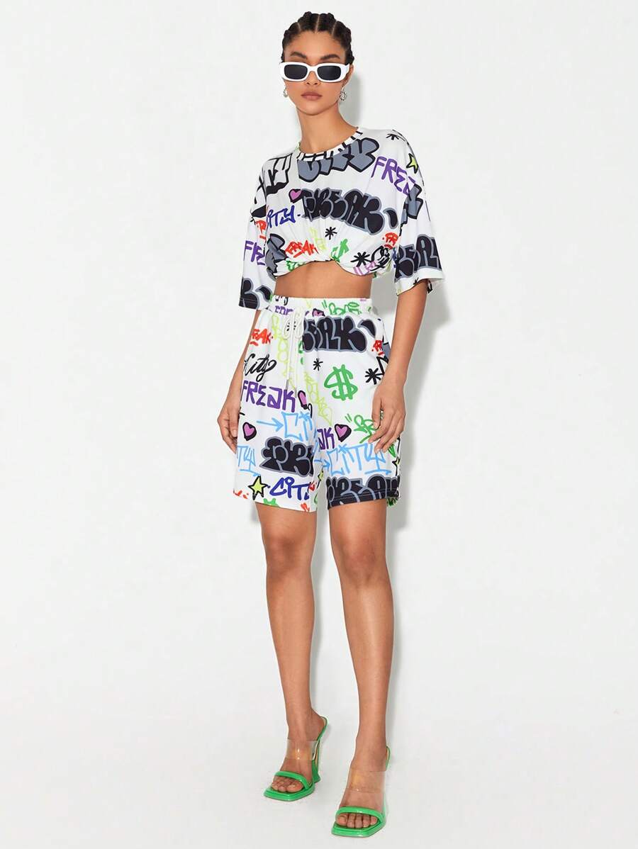 FREAK CITY Quần short Dây kéo In nghệ thuật pop Giải trí - Nhiều màu - Xem 1