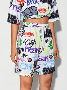 FREAK CITY Quần short Dây kéo In nghệ thuật pop Giải trí - Nhiều màu - Xem 3