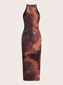 SHEIN EZwear Vestido ajustado de tie dye de cuello halter