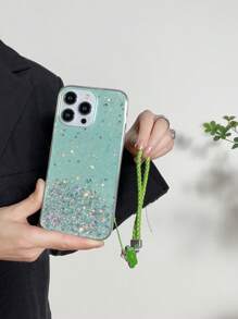 Funda de teléfono con lentejuelas y cordón anti-caída - Verde - Ver 1