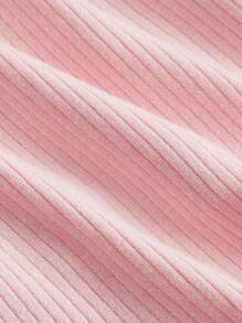 SHEIN MOD 大碼蕾絲拼接前蝴蝶結短款T恤 - 淺粉色 - 查看 4