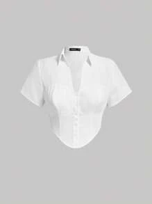 SHEIN MOD Plus Solid Button Front Shirt - White - View 1