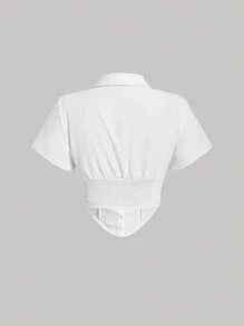 SHEIN MOD Plus Solid Button Front Shirt - White - View 2