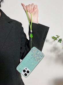 Funda de teléfono con lentejuelas y cordón anti-caída - Verde - Ver 4