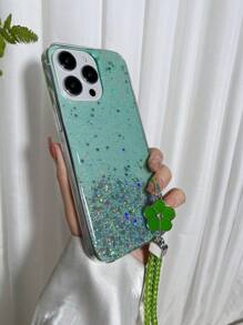 Funda de teléfono con lentejuelas y cordón anti-caída - Verde - Ver 5