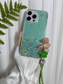 Funda de teléfono con lentejuelas y cordón anti-caída - Verde - Ver 6