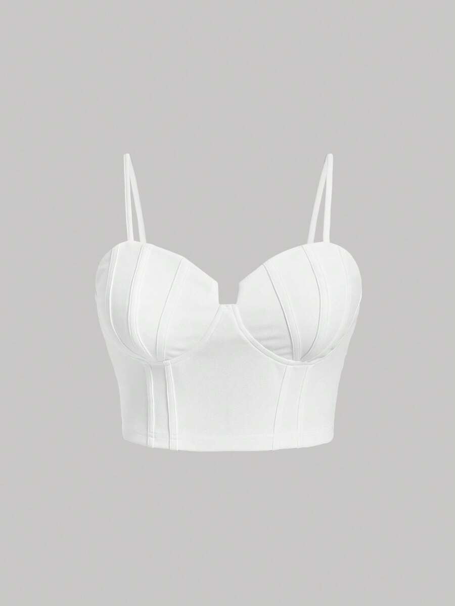 SHEIN MOD Hơn Chất rắn Bustier Áo nịt ngực Kết cấu Cami ngọn - trắng - Xem 1