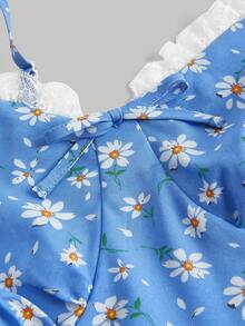 SHEIN MOD Áo hai dây Plus Size Bất đối xứng viền lá sen Viên lá sen Dải chun Tranh thêu Nơ trước Khối Màu Họa tiết hoa Boho - Nhiều màu - Xem 3